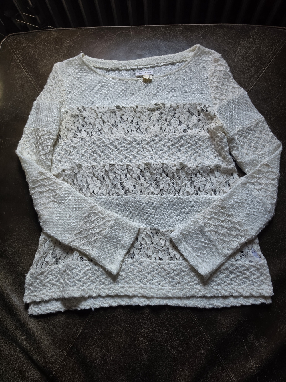 Anthropologie Meadow Rue Mixed Media Lace Knit Pullover Sweater Cream Small